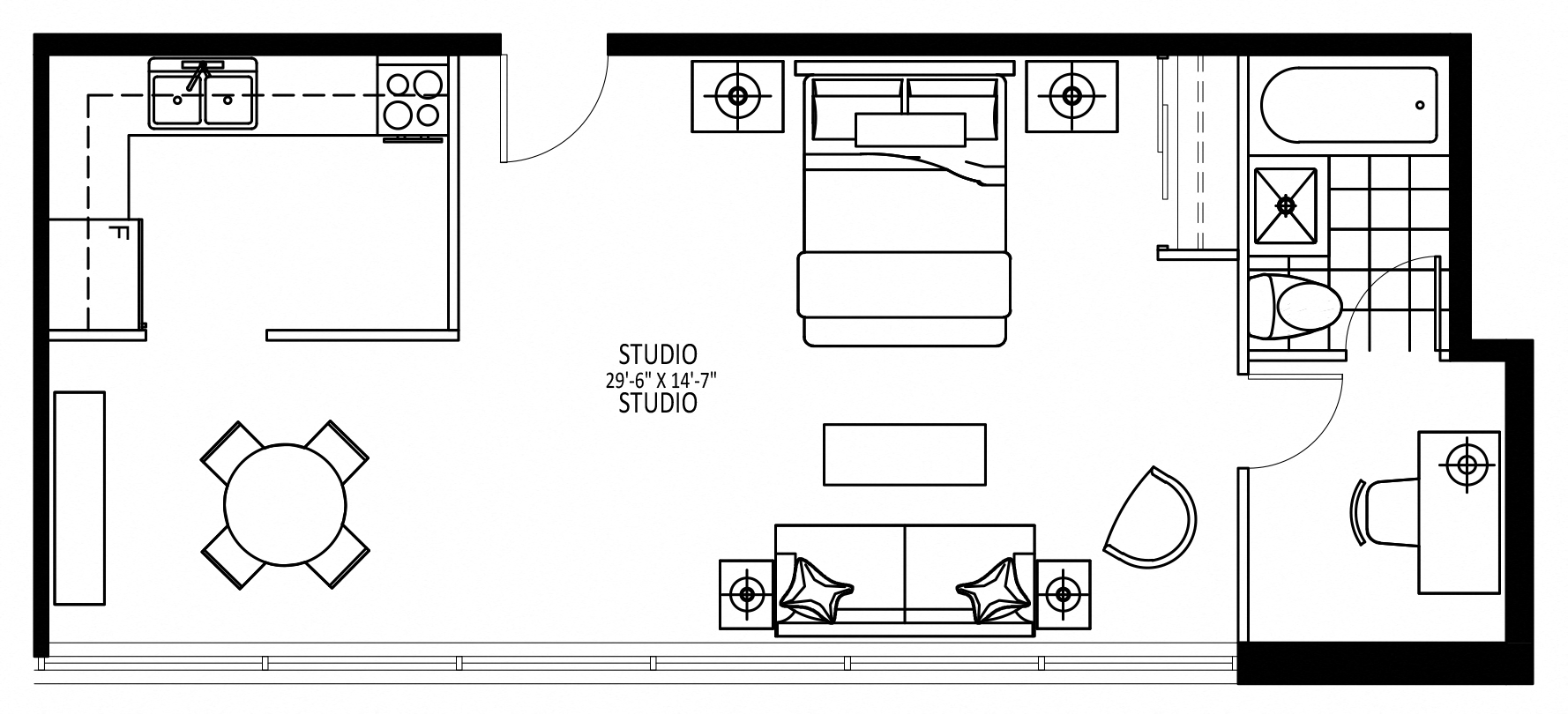 Floor plan for studio, 1 bath